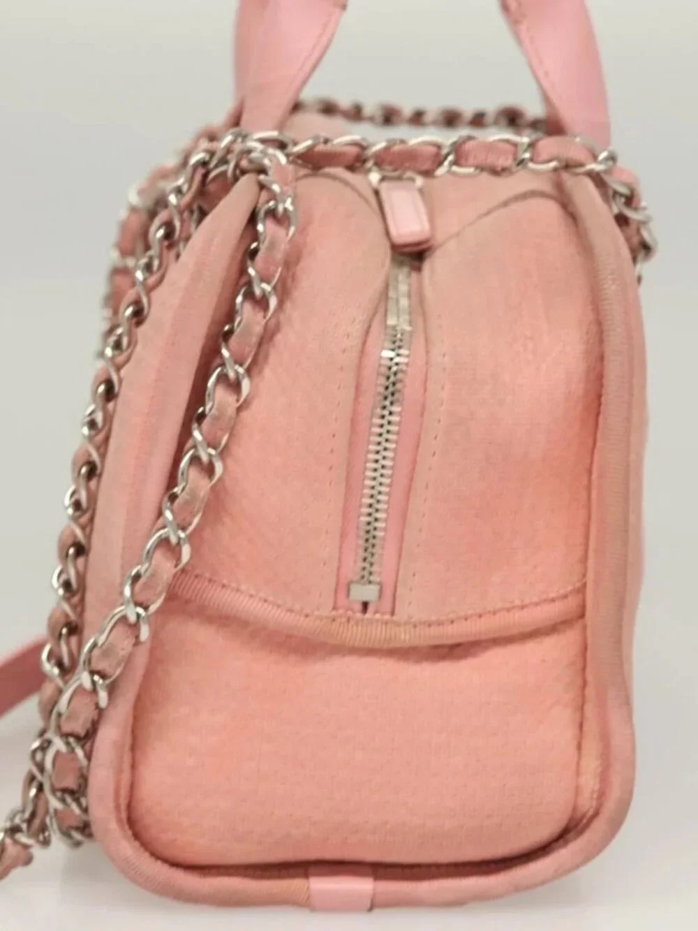 CHANEL Hand Bag Canvas Leather 2way Pink Silver CC Auth BA2930